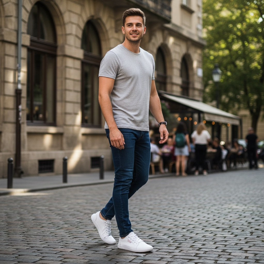 White barefoot shoes, a good starting pair for beginners transitioning to minimalist footwear