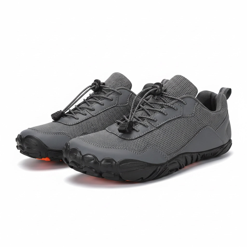Grey mens barefoot shoes perfect for everyday activities. Wide toe with black sole. Maximum comfort for natural movement.