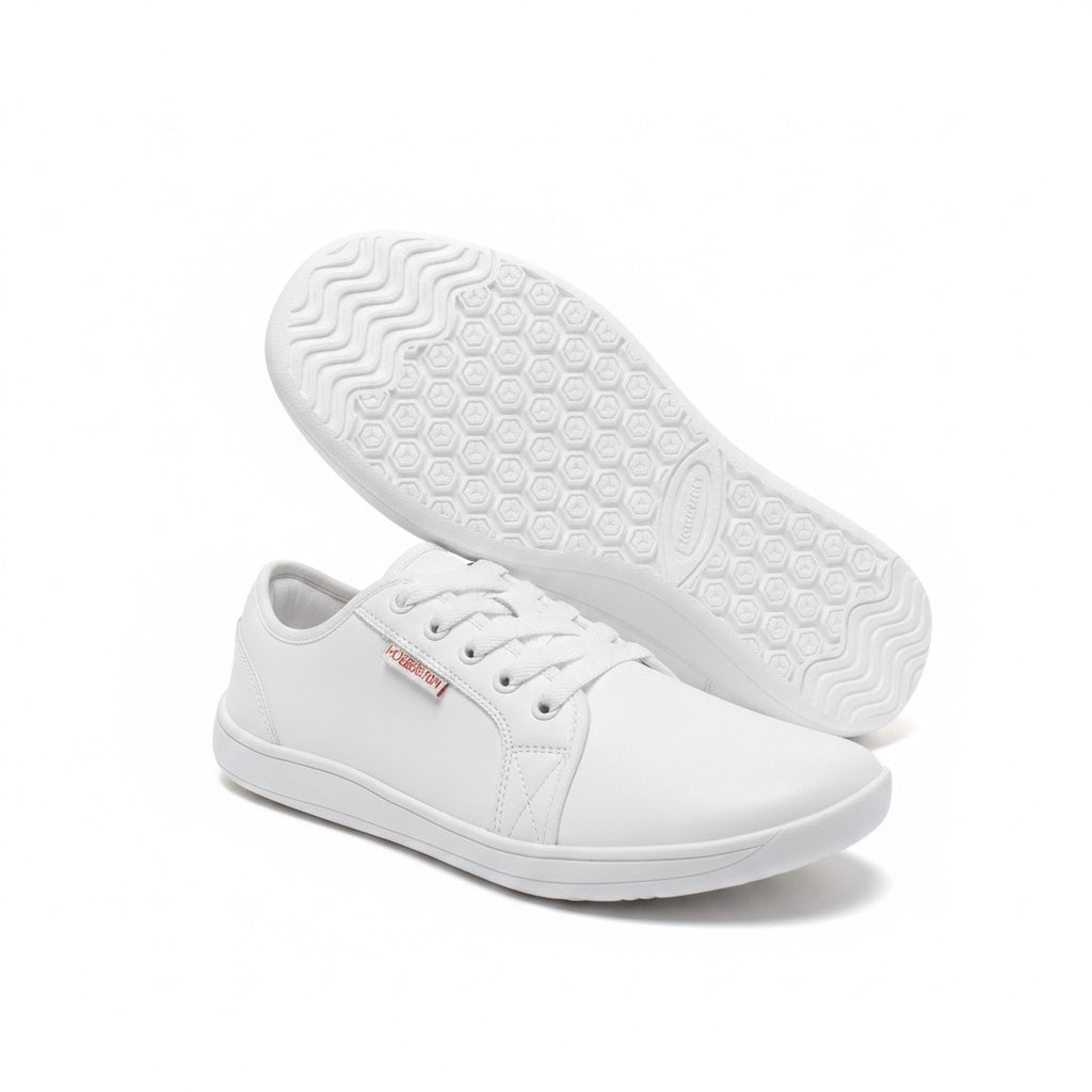 Mens white barefoot shoes with a white under sole. these shoes are built for maximum comfort.

