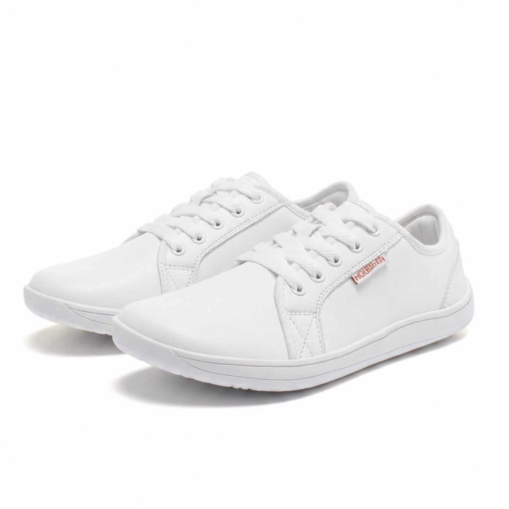 White mens barefoot shoes with white sole and laces. light and comfortable perfect for everyday leisure.