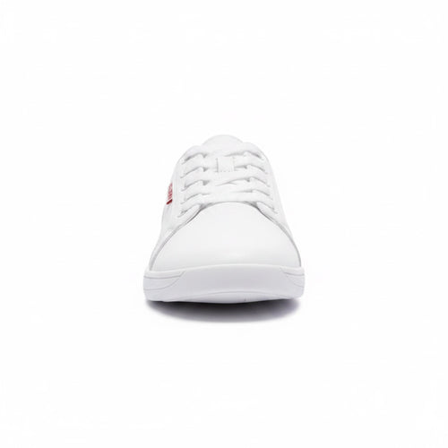 Close-up of the White Core Barefoot Shoes' wide toe box, designed for natural toe splay.