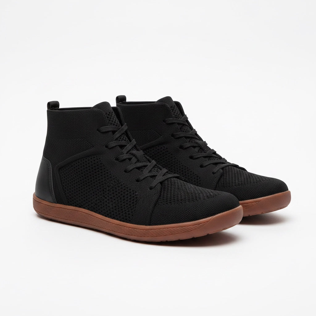 Black barefoot shoes with high top for males. wide to great for everyday comfort 