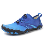 Blue Athletic shoes for natural movement , wide toe.