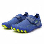 Blue children Tide barefoot shoes with wide to for foot pain relief.
