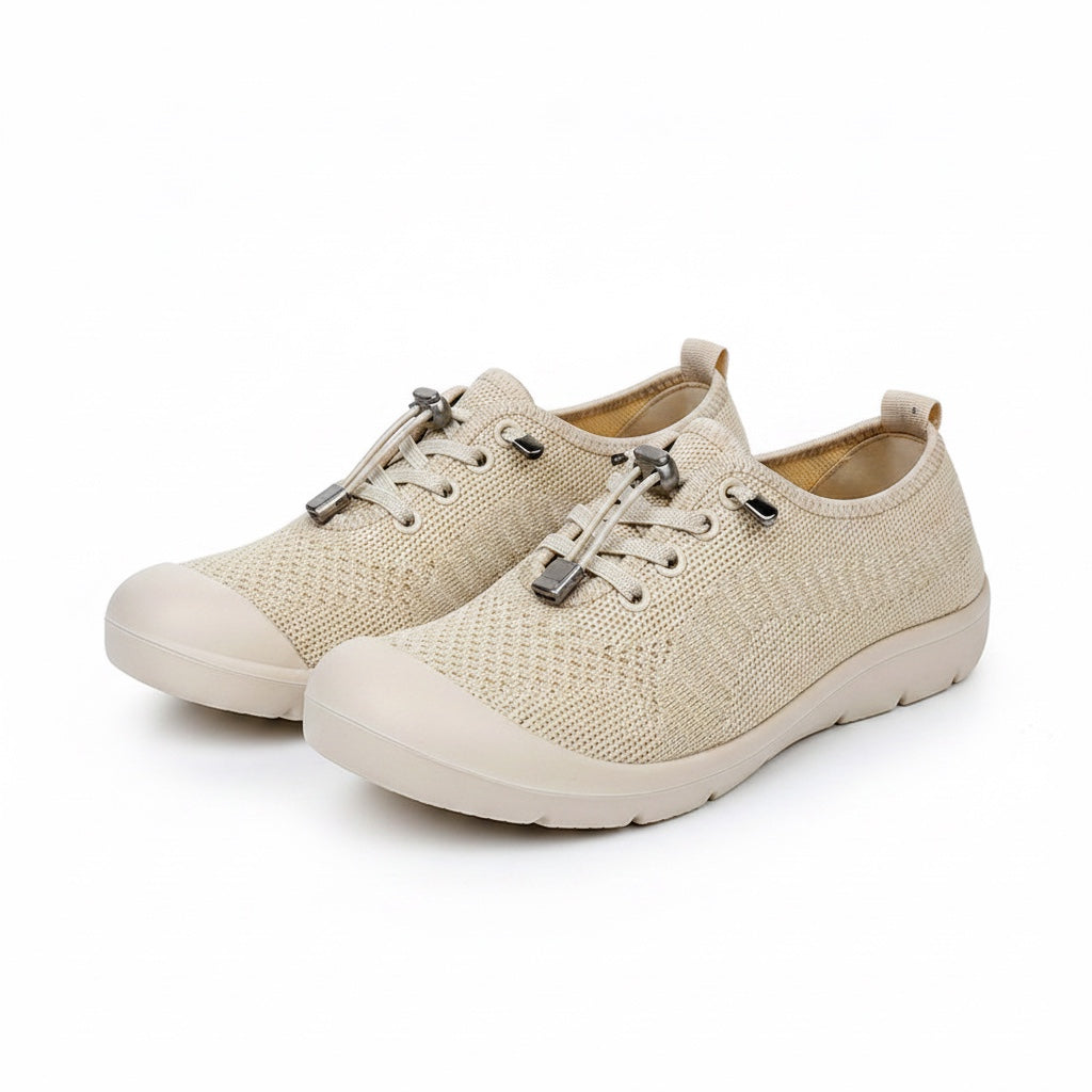 Beige women loafers barefoot shoes made with a knit textile finish