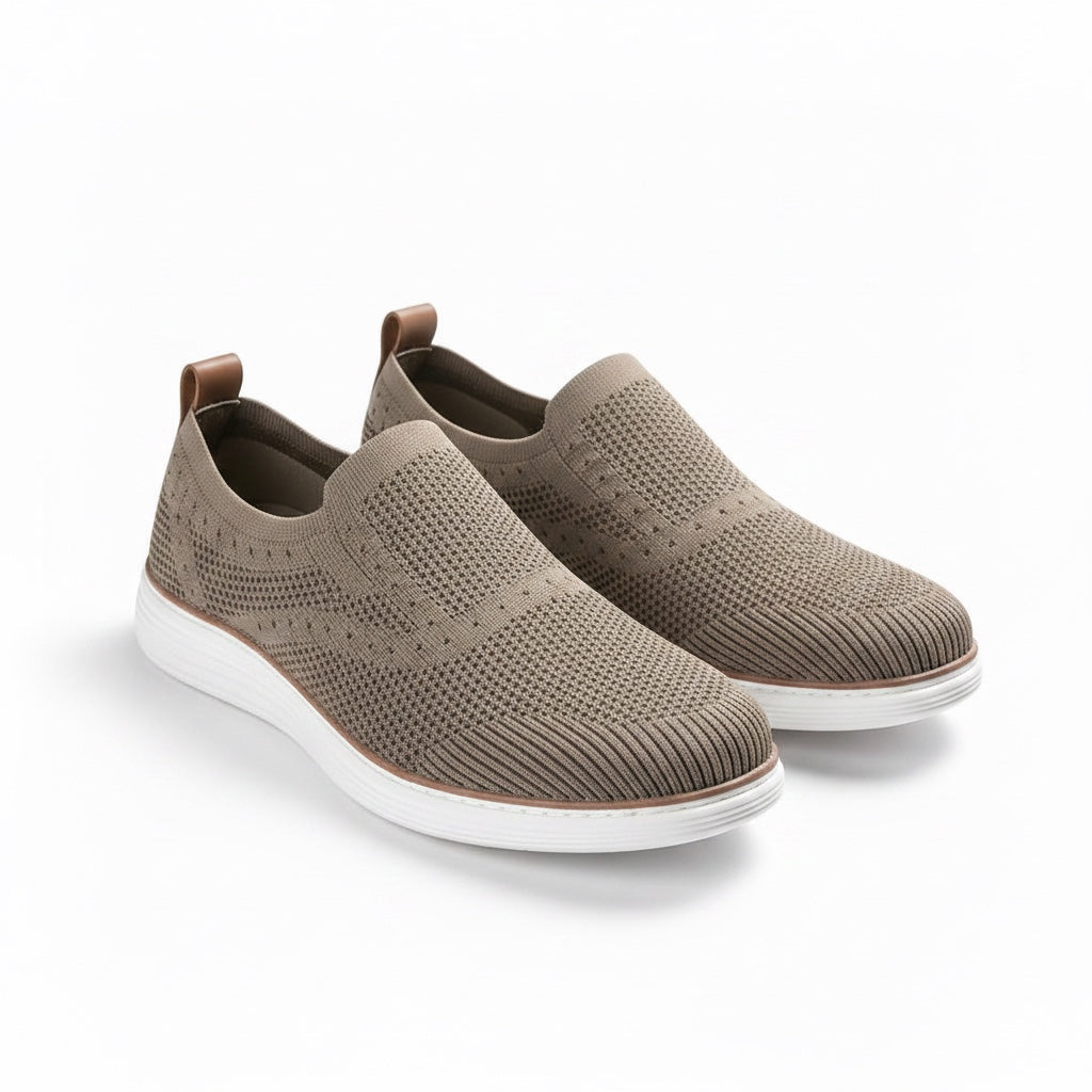 Brown knit loafers barefoot shoes for men.
