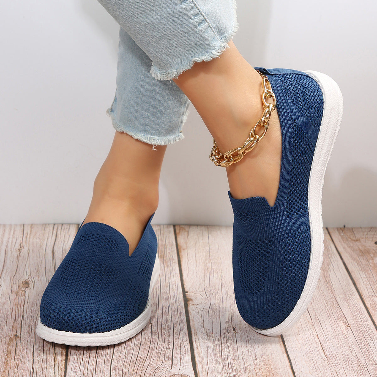 Blue slip on Loafers shoes, these ladies barefoot loafers are made with high quality material for maximum comfort