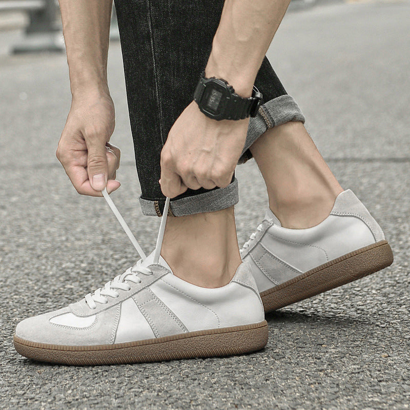 White Monaco loafers made with leather material and a brown sole for maximum comfort.