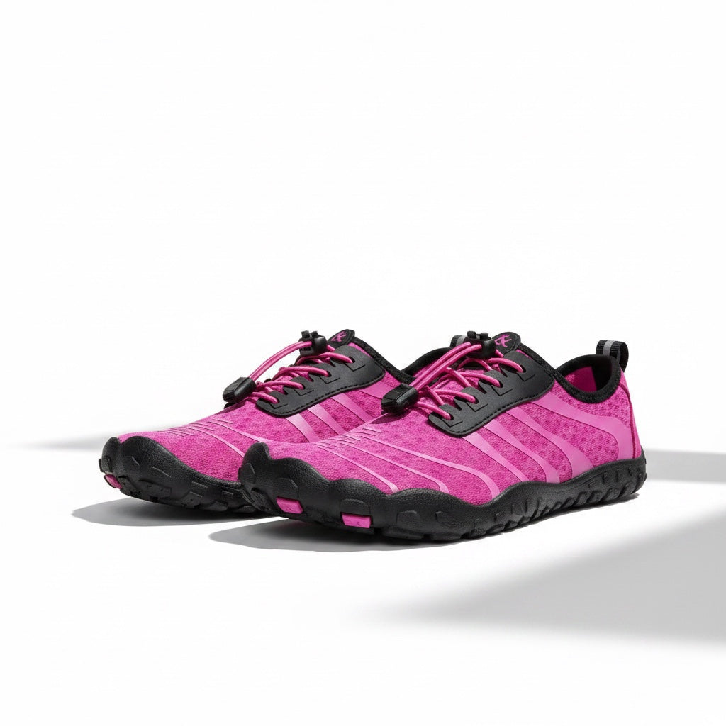 Pink Barefoot shoes with a black sole. Unisex Flow barefoot shoes for maximum quality and comfort